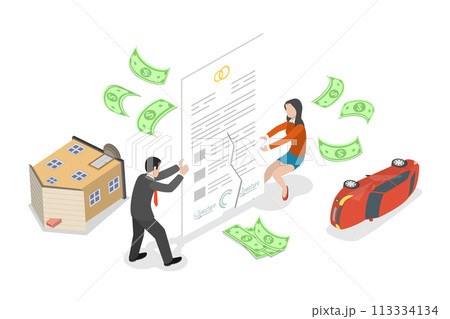 3D Isometric Flat  Conceptual Illustration of Divorce 113334134