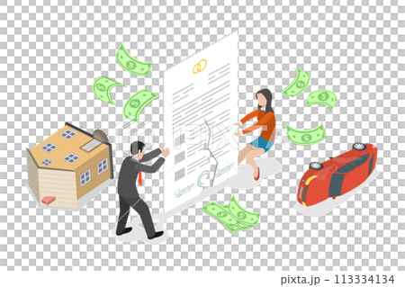 3D Isometric Flat  Conceptual Illustration of Divorce 113334134