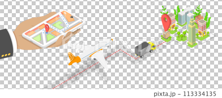 3D Isometric Flat  Conceptual Illustration of Delivery Tracking 113334135