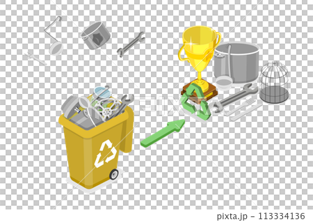 3D Isometric Flat  Conceptual Illustration of Metal Recycling 113334136