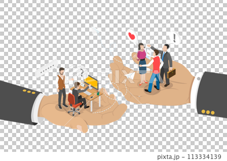 3D Isometric Flat  Conceptual Illustration of Employee Retention 113334139