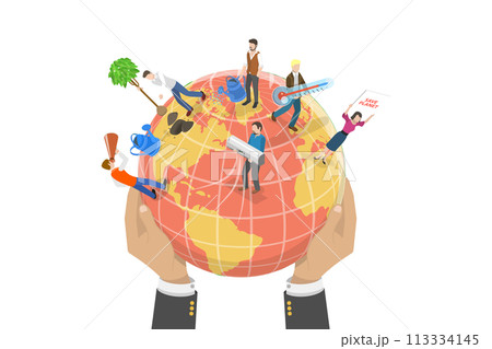 3D Isometric Flat  Conceptual Illustration of Stop Global Warming 113334145