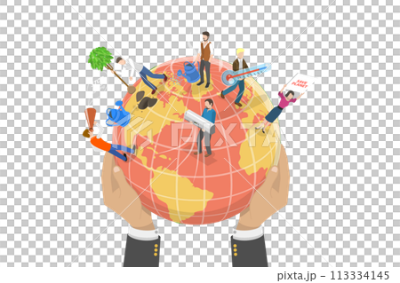 3D Isometric Flat  Conceptual Illustration of Stop Global Warming 113334145