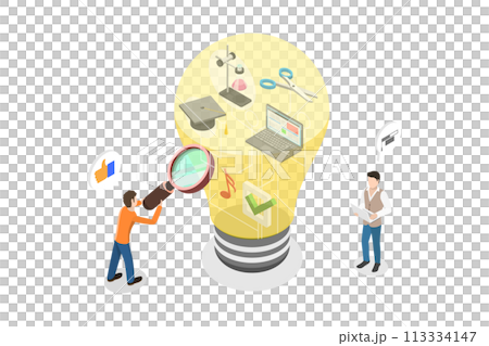 3D Isometric Flat  Conceptual Illustration of Information and Knowledge 113334147