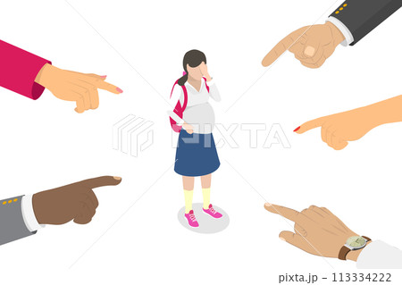 3D Isometric Flat  Conceptual Illustration of Bullying Early Pregnancy 113334222