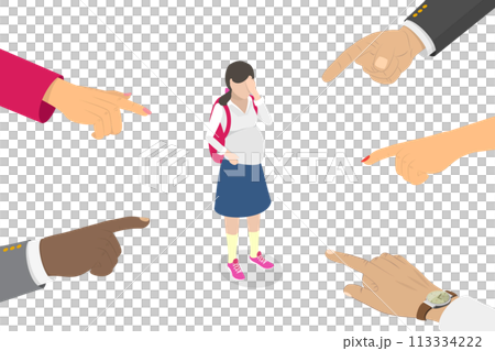 3D Isometric Flat  Conceptual Illustration of Bullying Early Pregnancy 113334222