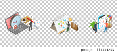 3D Isometric Flat  Conceptual Illustration of Time Management 113334233