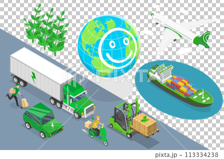3D Isometric Flat  Conceptual Illustration of Green Logistics 113334238