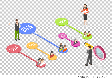 3D Isometric Flat Conceptual Illustration of Customer Segment Analysis 3D Isometric Flat Conceptual Illustration of Customer Segment Analysis 113334239