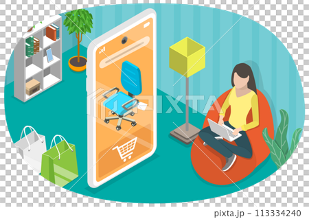 3D Isometric Flat Conceptual Illustration of Online Furniture Store 3D Isometric Flat Conceptual Illustration of Online Furniture Store 113334240