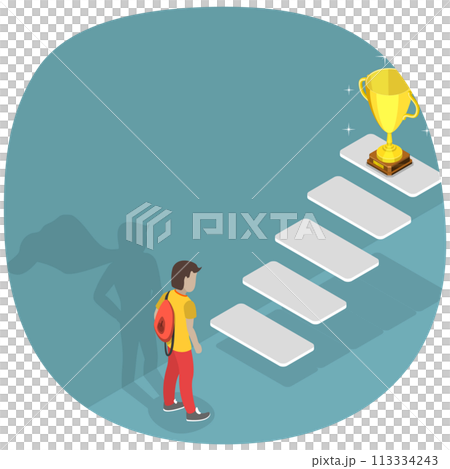 3D Isometric Flat Conceptual Illustration of Confident Child 3D Isometric Flat Conceptual Illustration of Confident Child 113334243