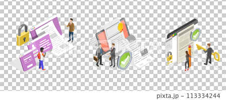 3D Isometric Flat  Conceptual Illustration of Secured Document 113334244