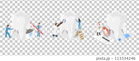 3D Isometric Flat  Conceptual Illustration of Dental Care 113334246
