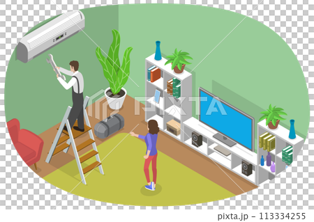 3D Isometric Flat  Conceptual Illustration of HVAC Repair Service 113334255