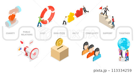 3D Isometric Flat  Conceptual Illustration of Volunteer 113334259