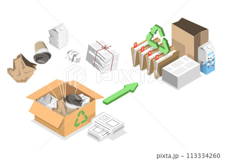 3D Isometric Flat  Conceptual Illustration of Paper Recycle Process 113334260