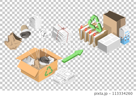 3D Isometric Flat  Conceptual Illustration of Paper Recycle Process 113334260