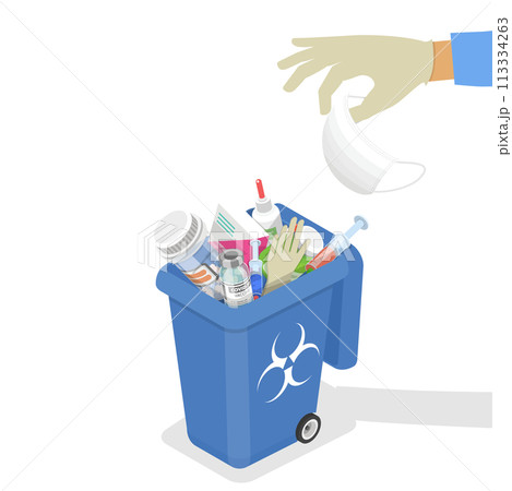 3D Isometric Flat Conceptual Illustration of Medical Waste Disposal 3D Isometric Flat Conceptual Illustration of Medical Waste Disposal 113334263