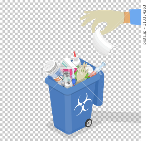 3D Isometric Flat Conceptual Illustration of Medical Waste Disposal 3D Isometric Flat Conceptual Illustration of Medical Waste Disposal 113334263