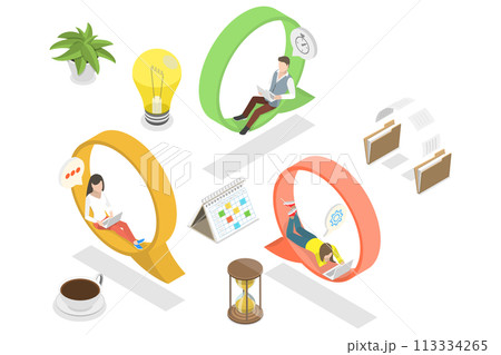 3D Isometric Flat  Conceptual Illustration of Online Work Meeting 113334265