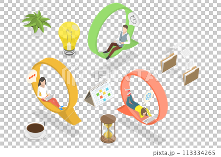 3D Isometric Flat  Conceptual Illustration of Online Work Meeting 113334265