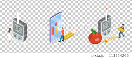 3D Isometric Flat  Conceptual Illustration of Blood Sugar Test 113334266