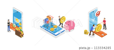 3D Isometric Flat  Conceptual Illustration of Refund And Reversal Transaction 113334285