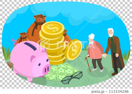 3D Isometric Flat  Conceptual Illustration of 401k Retirement Plan 113334286