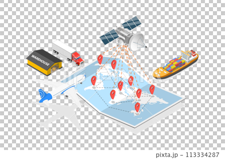 3D Isometric Flat  Conceptual Illustration of International Freight Cargo 113334287