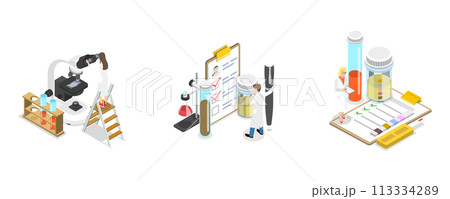 3D Isometric Flat  Conceptual Illustration of Medical Tests 113334289