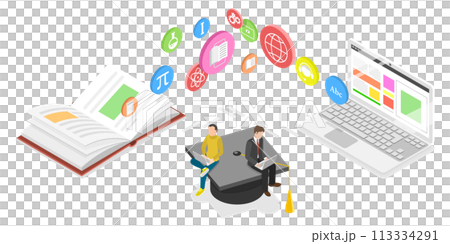 3D Isometric Flat  Conceptual Illustration of E-learning 113334291