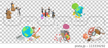 3D Isometric Flat  Conceptual Illustration of PESTEL Analysis 113334292