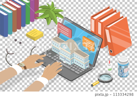 3D Isometric Flat Conceptual Illustration of Online Doctor 3D Isometric Flat Conceptual Illustration of Online Doctor 113334298