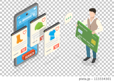3D Isometric Flat Conceptual Illustration of Mobile Ecommerce App 3D Isometric Flat Conceptual Illustration of Mobile Ecommerce App 113334301
