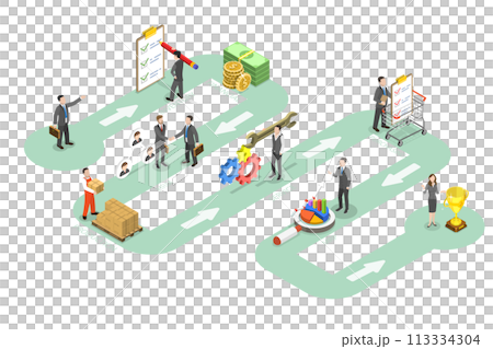 3D Isometric Flat  Conceptual Illustration of ERP as Enterprise Resource Planning 113334304
