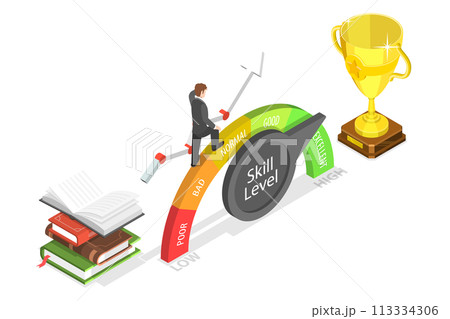 3D Isometric Flat Conceptual Illustration of Skill Level Raising 3D Isometric Flat Conceptual Illustration of Skill Level Raising 113334306