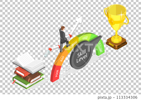 3D Isometric Flat Conceptual Illustration of Skill Level Raising 3D Isometric Flat Conceptual Illustration of Skill Level Raising 113334306