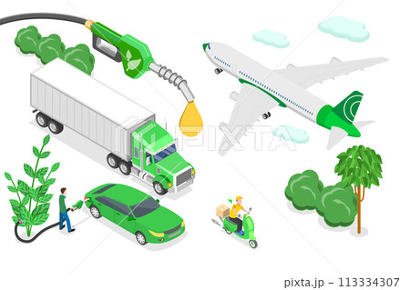 3D Isometric Flat  Conceptual Illustration of Biofuel Industry 113334307
