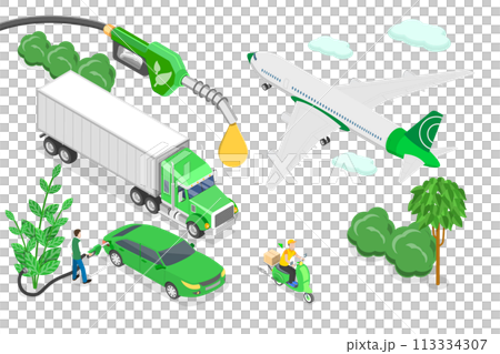 3D Isometric Flat  Conceptual Illustration of Biofuel Industry 113334307