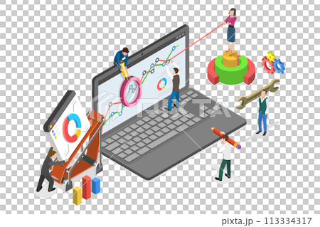 3D Isometric Flat  Conceptual Illustration of SEO Audit 113334317