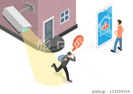 3D Isometric Flat  Conceptual Illustration of CCTV Security Camera 113334324