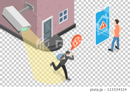 3D Isometric Flat  Conceptual Illustration of CCTV Security Camera 113334324