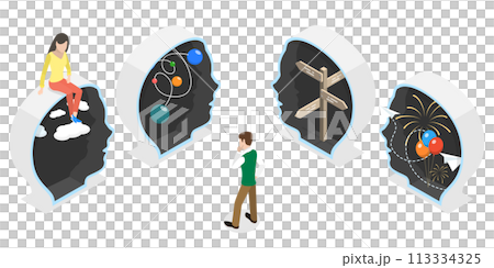 3D Isometric Flat  Conceptual Illustration of Diversity Of Human Minds 113334325