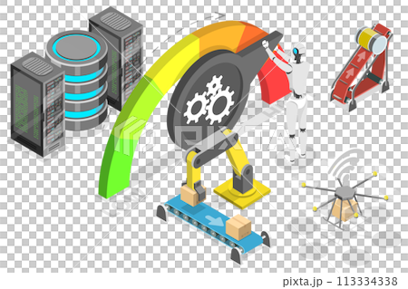 3D Isometric Flat  Conceptual Illustration of Level Of Automation 113334338