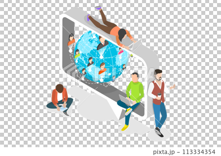 3D Isometric Flat Conceptual Illustration of Chat Online 3D Isometric Flat Conceptual Illustration of Chat Online 113334354