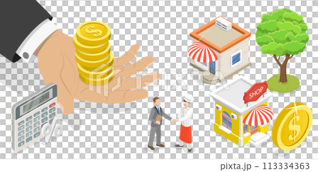 3D Isometric Flat  Conceptual Illustration of Government Subsidy 113334363