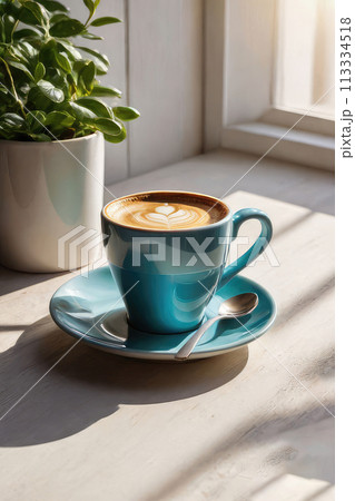 Minimal banner with cup of delicious coffee Espress. Minimal banner with cup of delicious coffee Espress. 113334518