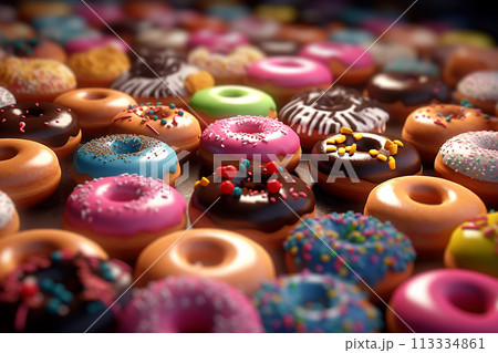 Assorted frosted donuts with sprinkles 113334861