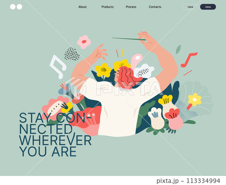 Life Unframed: Flower orchestra -modern flat vector concept illustration of symphony conductor, bloom music. Metaphor of unpredictability, imagination, whimsy, existence cycle, play, growth, discovery 113334994