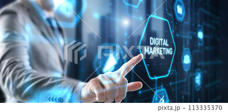 Digital online marketing. Analysis sale data graph growth on modern interface icons 113335370
